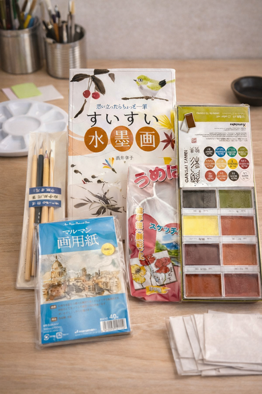 ערכה ללימוד ציור בצבעי מים בשיטה היפנית