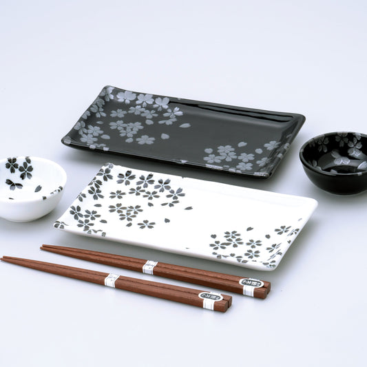 סט סאקורה זוגי - צלחת, קעריות וצ'ופסטיקים
